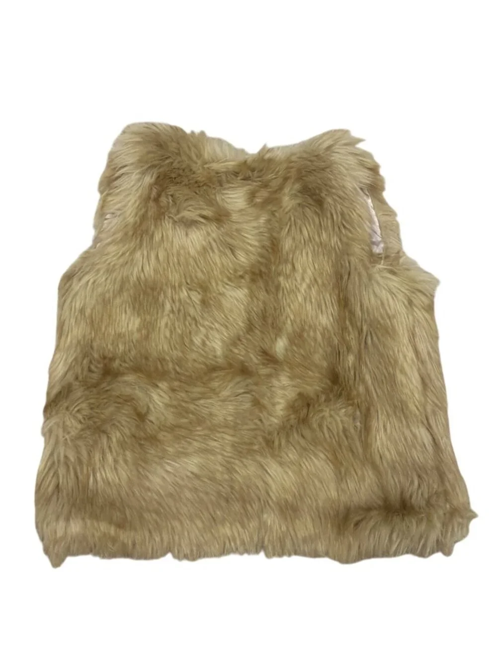 Crewcuts Girls Tan Faux Fur Vest M-L Acrylic Blend Satin Lining Hook Closure